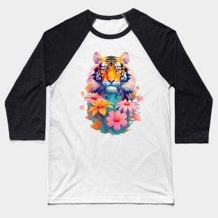 Tropical Tiger with Flowers Design Baseball T-Shirt